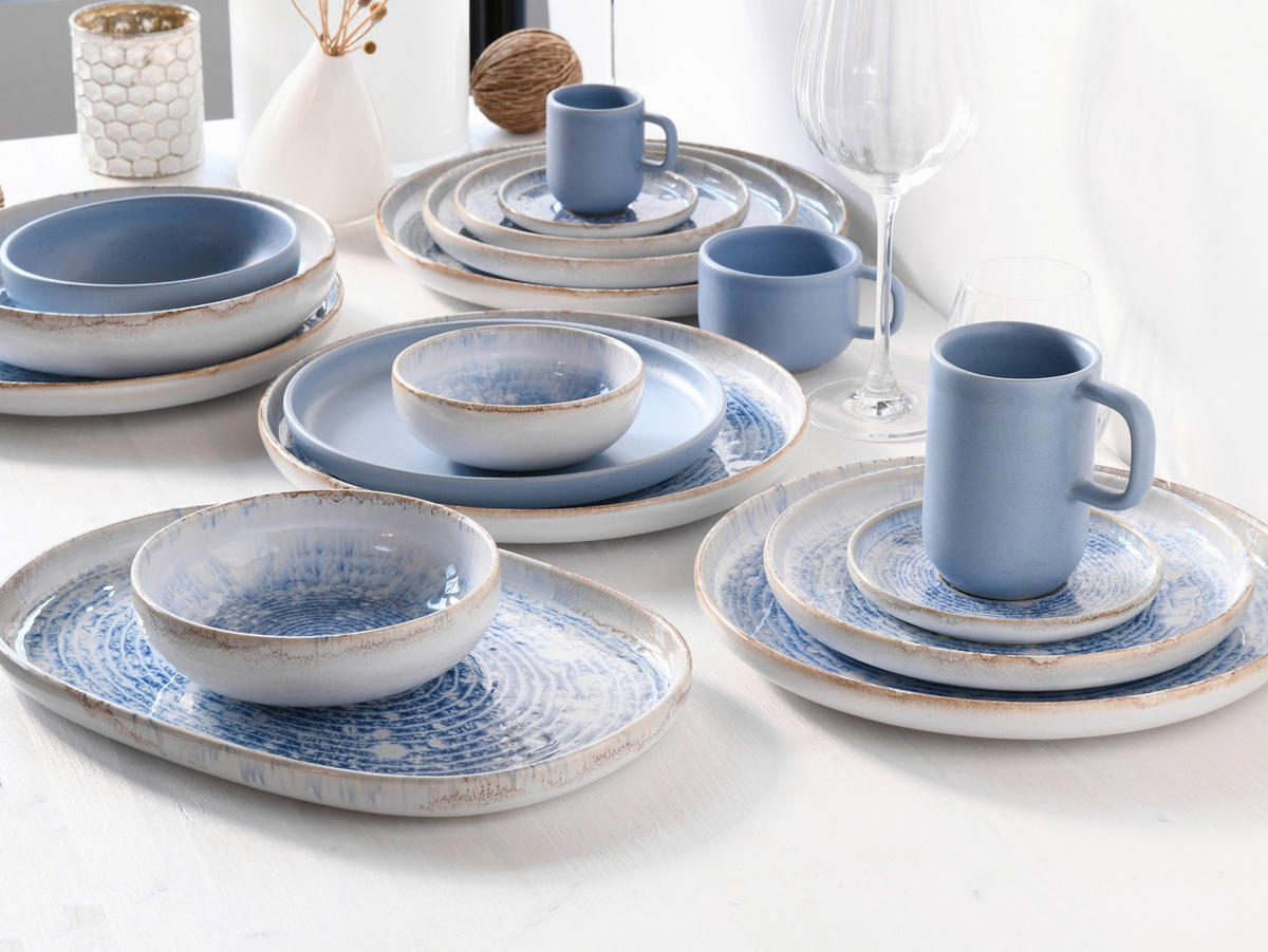 TAFELSERVICE Blau, Weiß Uno 12-teilig 4 Personen  - Blau/Weiß, Basics, Keramik - Creatable