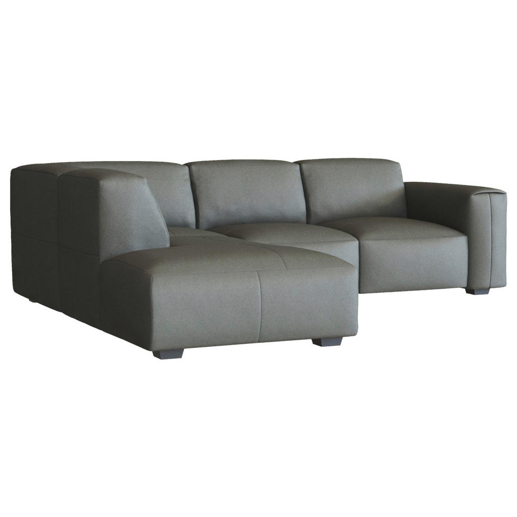 Thumbnail - Livetastic Ecksofa, Dunkelgrau, Leder, Echtleder, Birke, vollmassiv, 5-Sitzer, Ottomane links, L-Form, 256x231 cm, Golde...
