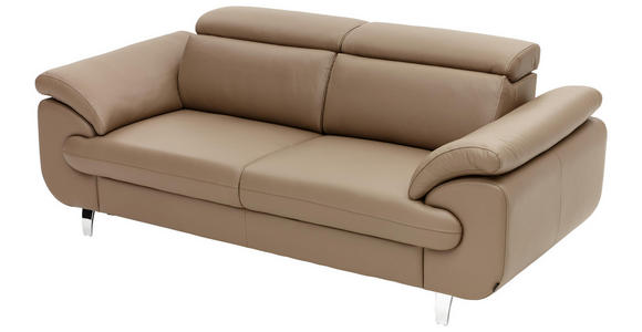 DREISITZER-SOFA Echtleder Hellbraun - Hellbraun/Chromfarben, Natur, Leder/Holz (217/100/105cm) - Valnatura