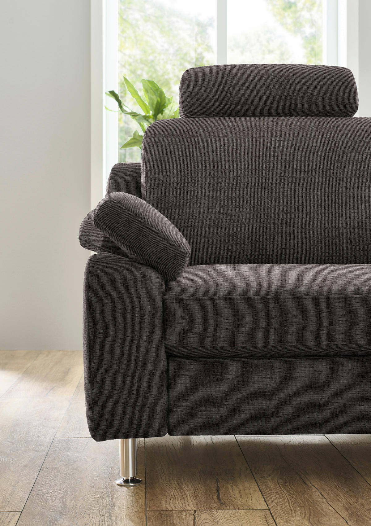 SAROKKANAPÉ textil sötétbarna  - sötétbarna/alumíniumszínű, Konventionell, textil/fém (241/200cm) - Beldomo System