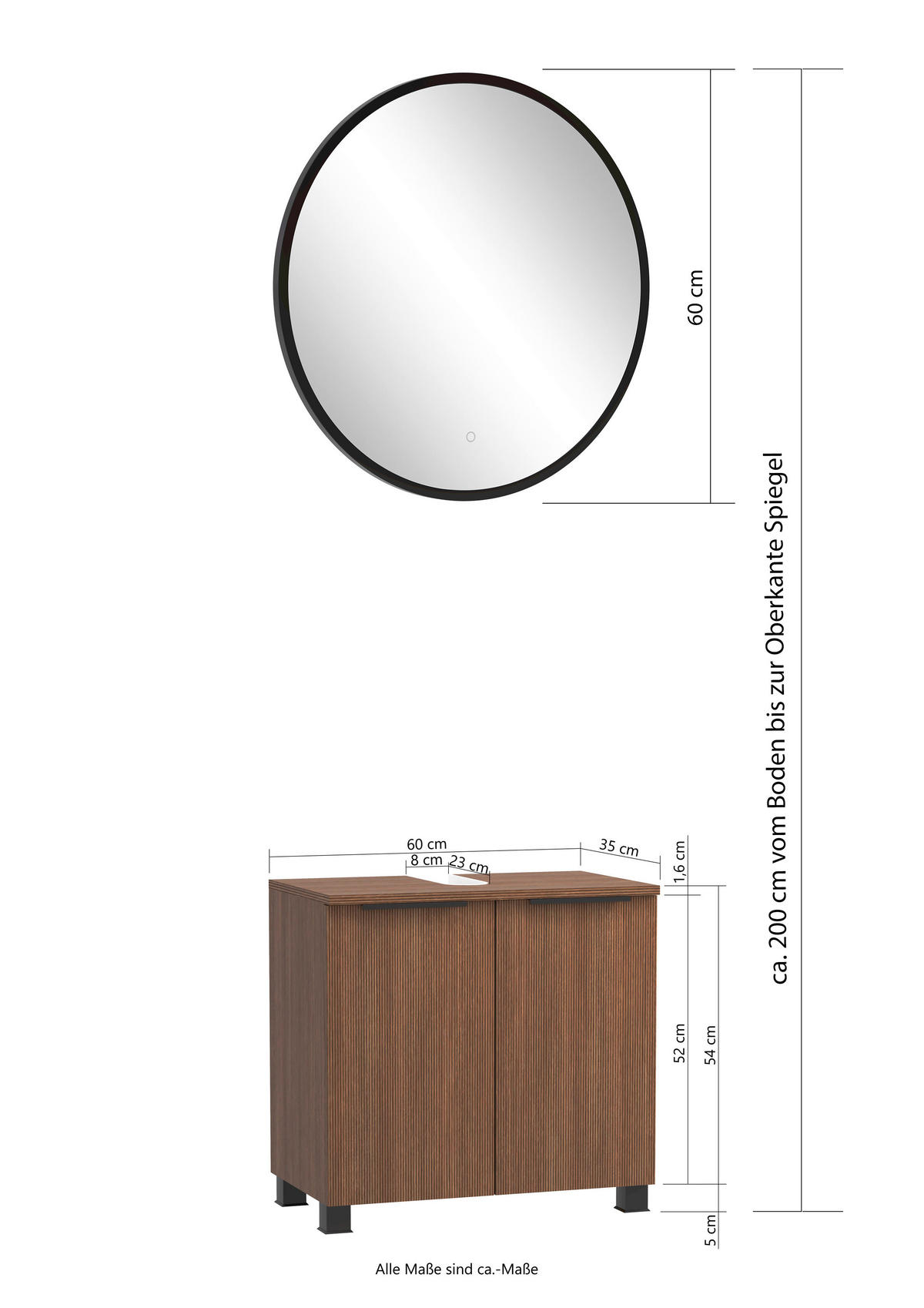 BADEZIMMER 2-teilig  in 60 cm  - Dunkelbraun/Schwarz, Basics, Holzwerkstoff/Kunststoff (60cm) - Held