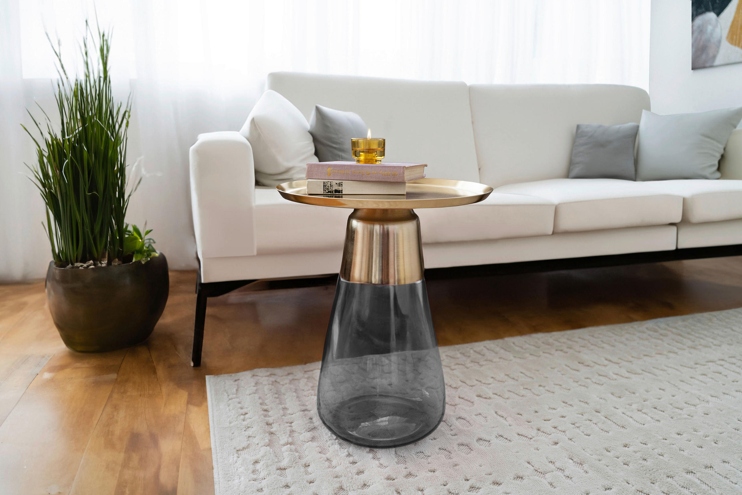 BEISTELLTISCH in Metall, Glas  - Goldfarben/Grau, Design, Glas/Metall (42/51cm) - Kayoom