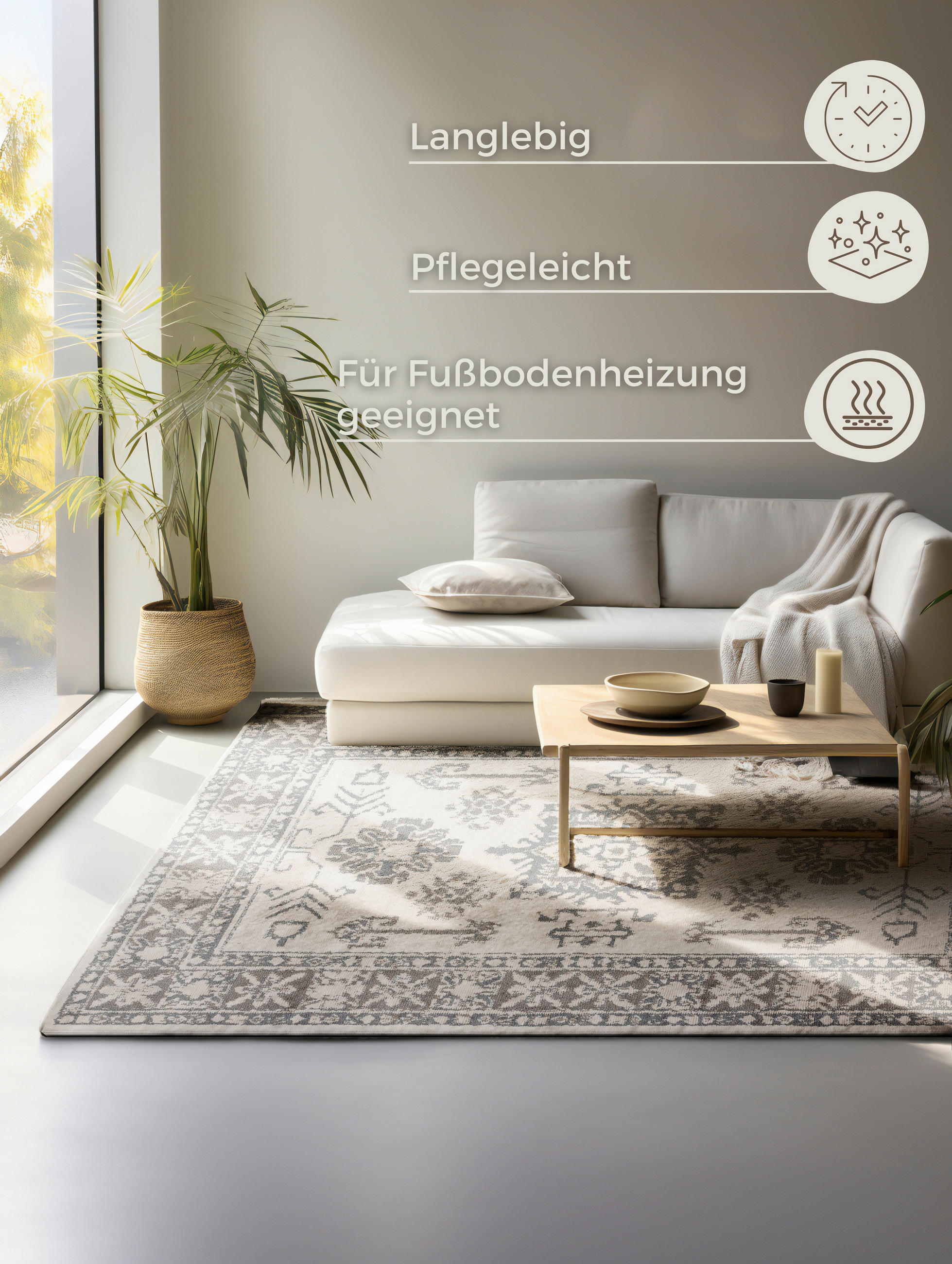 FLACHWEBETEPPICH 80/120 cm Terrain Creme, Grau  - Creme/Grau, Design, Kunststoff/Textil (80/120cm)