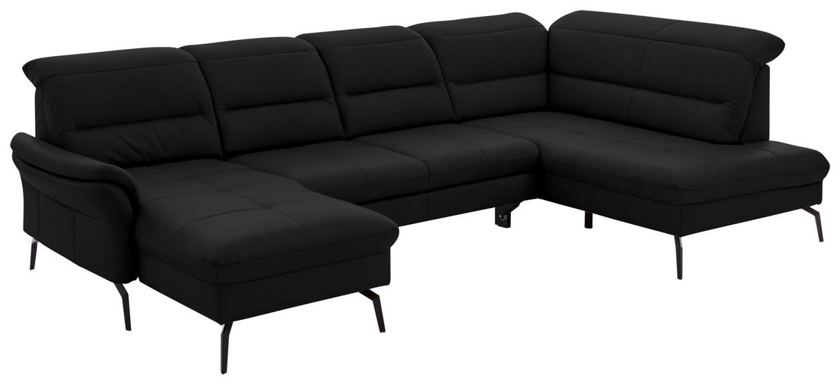 WOHNLANDSCHAFT Echtleder Schwarz  - Schwarz, Design, Leder/Metall (181/336/206cm) - Beldomo Speed