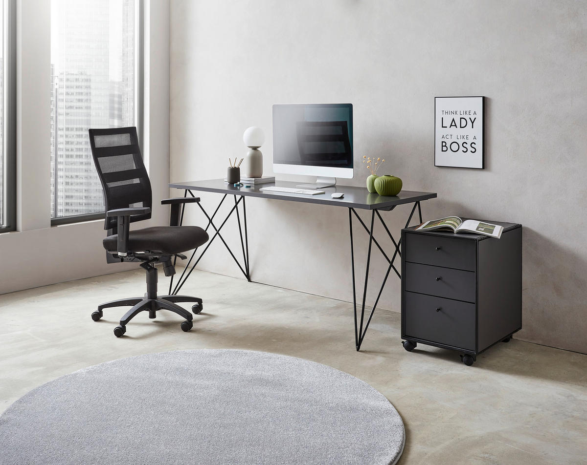 SKRIVBORD 160/65/75 cm  i antracit, svart  - svart/antracit, Design, metall/trämaterial (160/65/75cm) - Novel