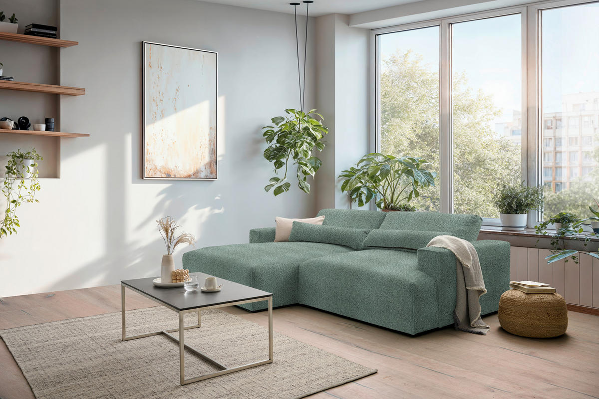 ECKSOFA Chenille Waldgrün  - Waldgrün/Schwarz, Design, Kunststoff/Textil (187/268cm) - Stylife