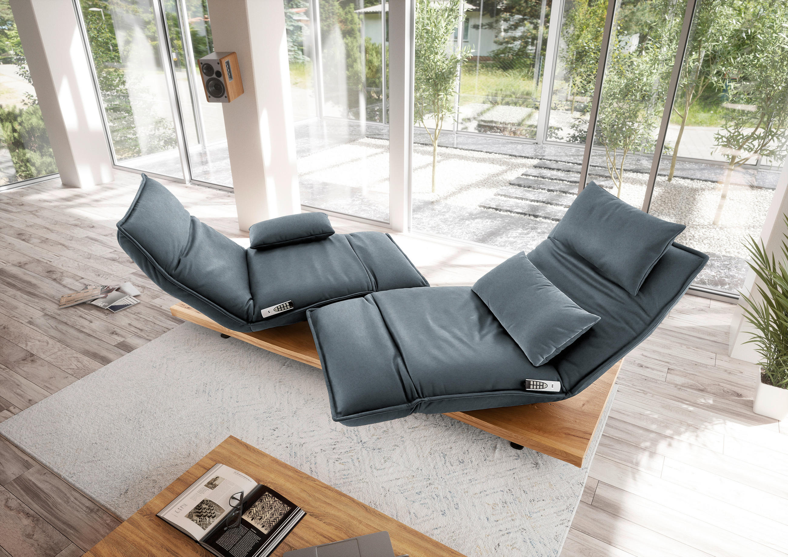 2-SITZER-SOFA in Echtleder Blau  - Blau/Eichefarben, Natur, Leder/Holz (240/63/115cm) - Koinor