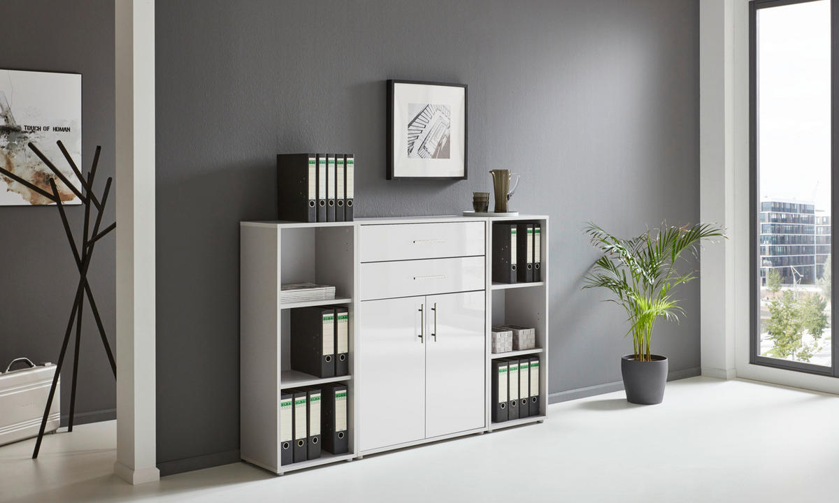 AKTENSCHRANK 172,6/113,6/33 cm  - Weiß Hochglanz/Grau, MODERN, Holzwerkstoff (172,6/113,6/33cm) - MID.YOU