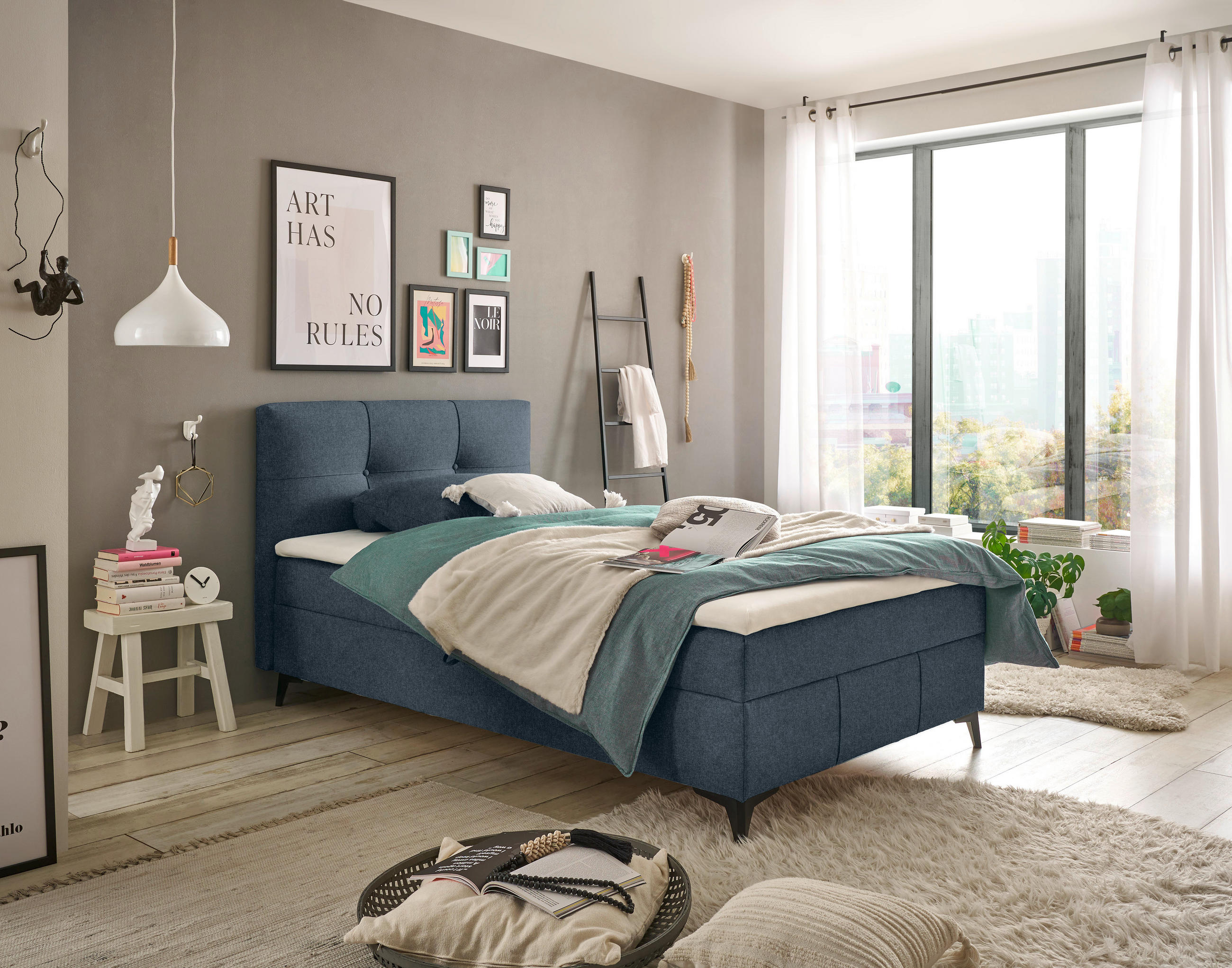 BOXBETT 120/200 cm  in Blaugrau  - Blaugrau, Basics, Holzwerkstoff/Textil (120/200cm) - Xora