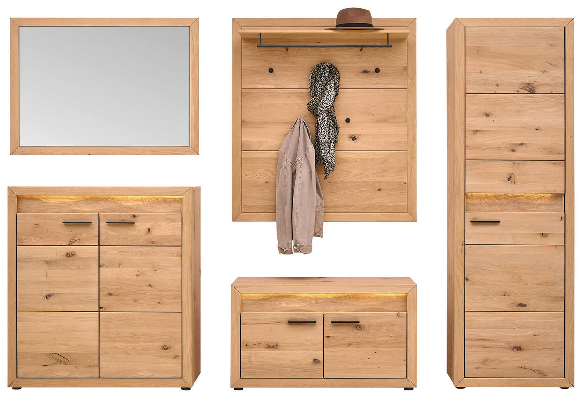 SCHUHSCHRANK 99,6/110,5/40 cm  - Eichefarben/Schwarz, KONVENTIONELL, Holz/Metall (99,6/110,5/40cm) - Linea Natura