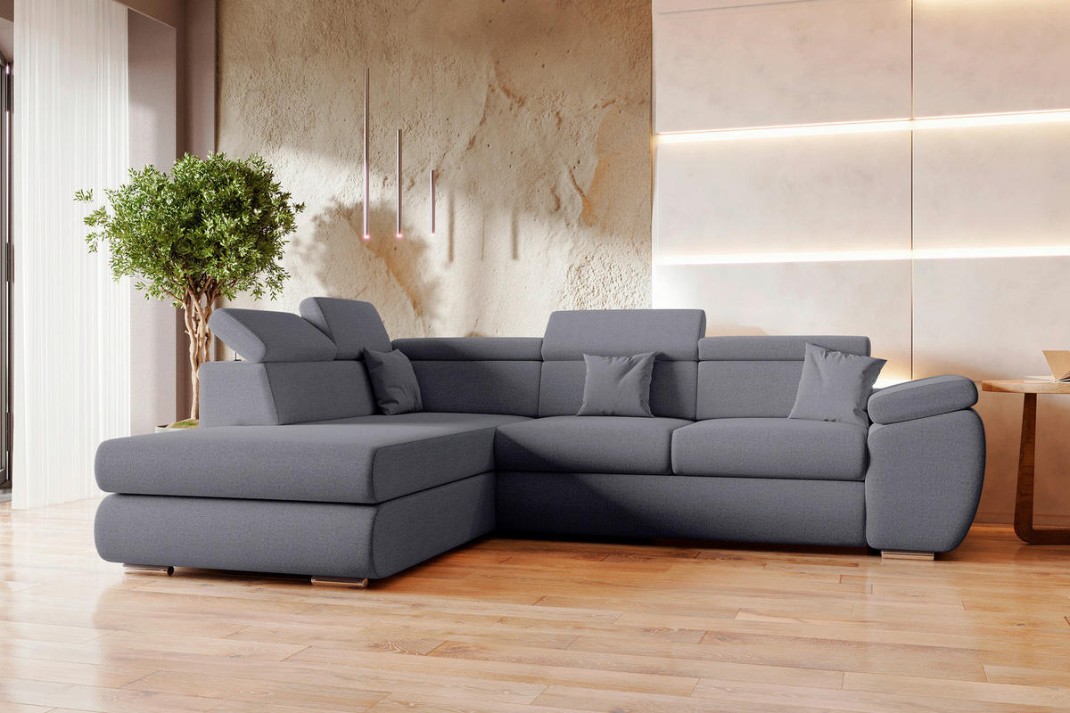 ECKSOFA Dunkelgrau Struktur  - Chromfarben/Dunkelgrau, KONVENTIONELL, Kunststoff/Textil (205/282cm) - Carryhome