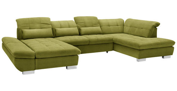 WOHNLANDSCHAFT  in Mikrofaser Hellgrün  - Chromfarben/Hellgrün, Design, Kunststoff/Textil (204/350/211cm) - Xora