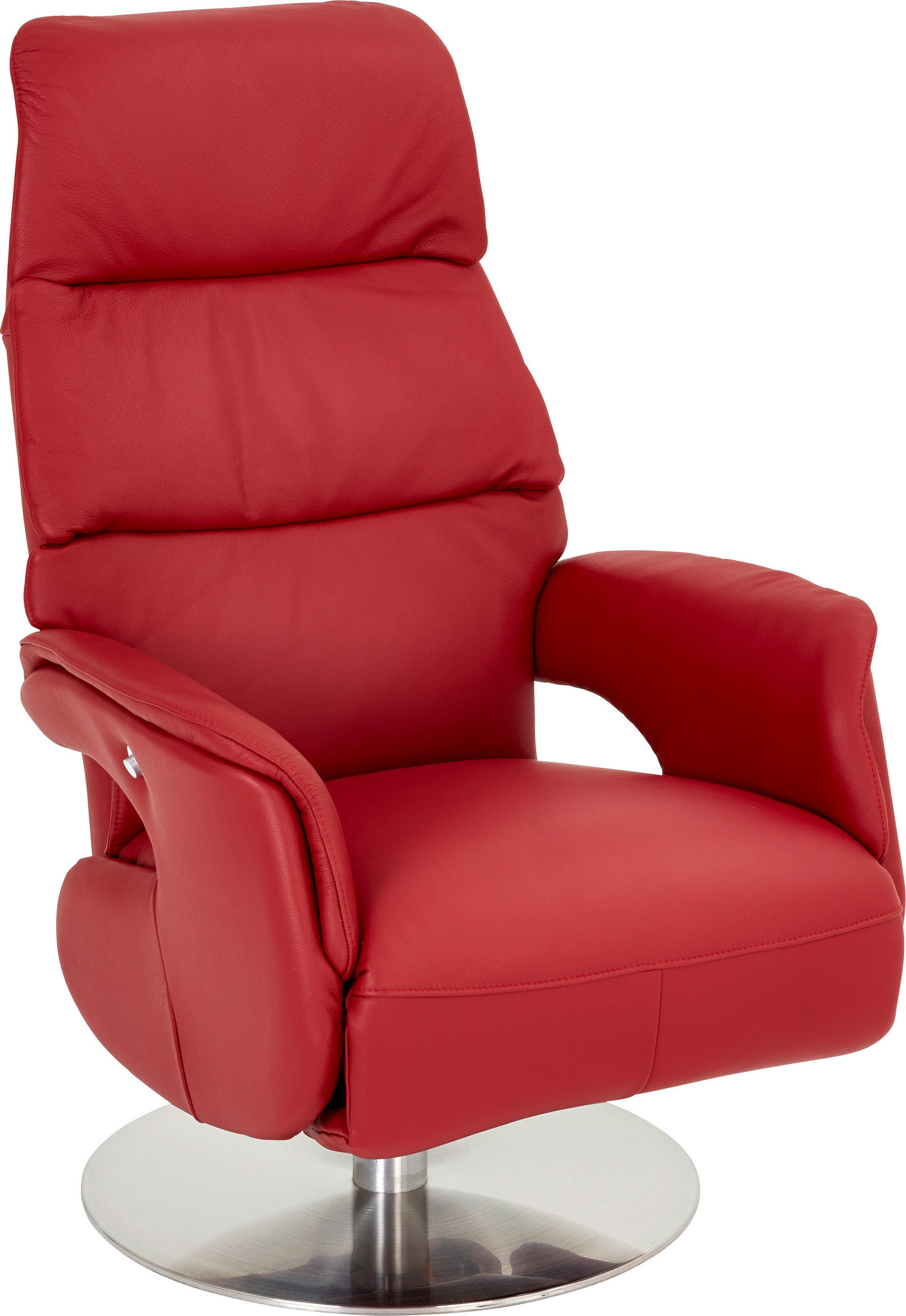 RELAXSESSEL Echtleder Relaxfunktion    - Edelstahlfarben/Rot, Design, Leder/Metall (71/107/80cm) - Welnova