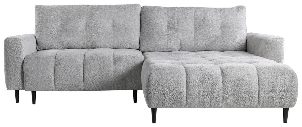 ECKSOFA in Chenille Hellgrau  - Hellgrau/Schwarz, Konventionell, Holz/Textil (266/180cm) - MID.YOU