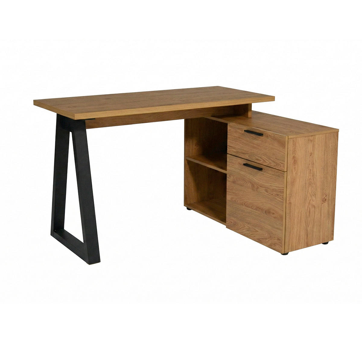 ECKSCHREIBTISCH 130/95/76,2 cm Schwarz, Eichefarben Stauraum, seitenverkehrt montierbar  - Eichefarben/Schwarz, Design, Holzwerkstoff/Metall (130/95/76,2cm) - MID.YOU