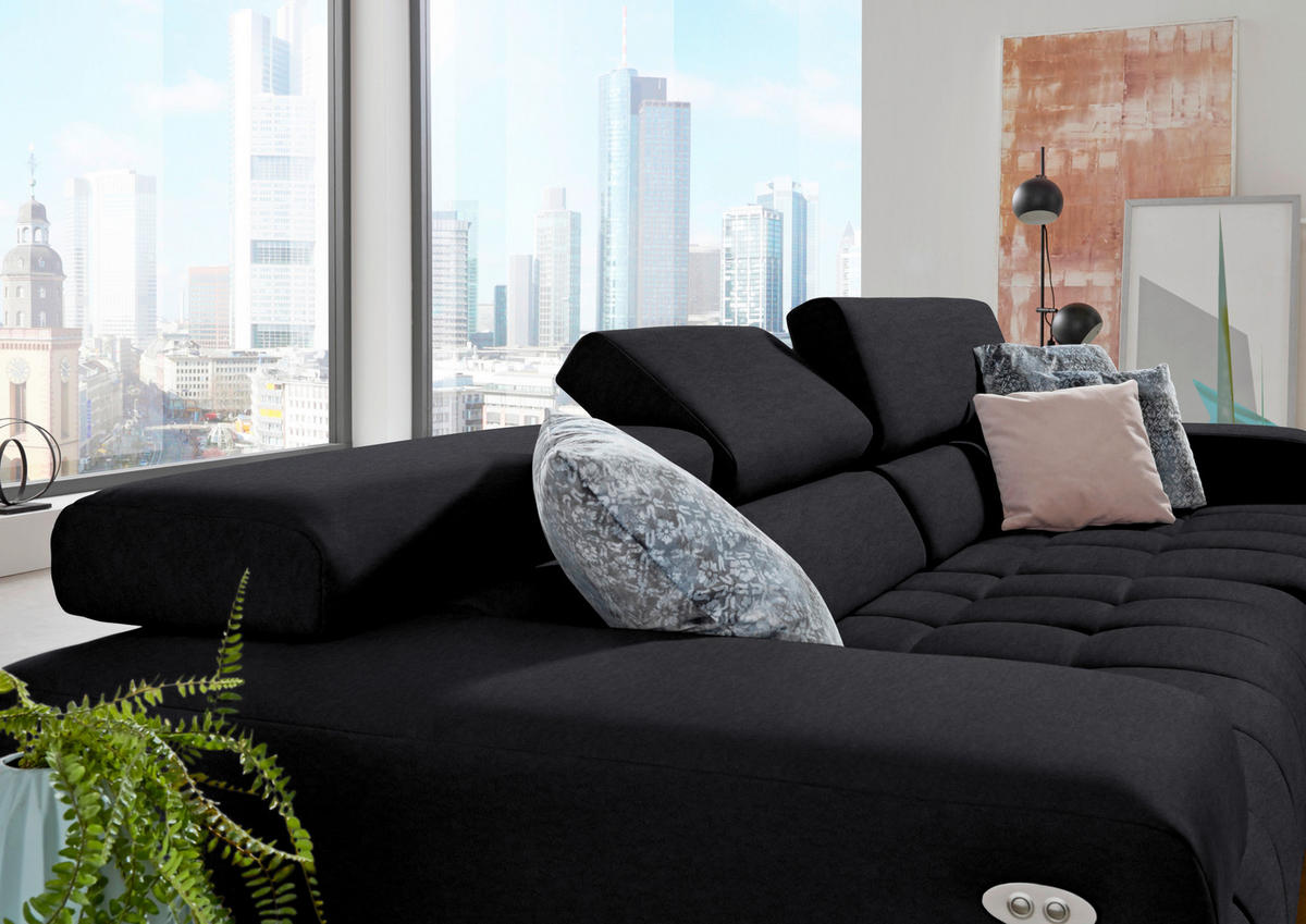 ECKSOFA Mikrofaser Anthrazit  - Anthrazit/Silberfarben, Design, Textil/Metall (335/190cm) - Beldomo Speed