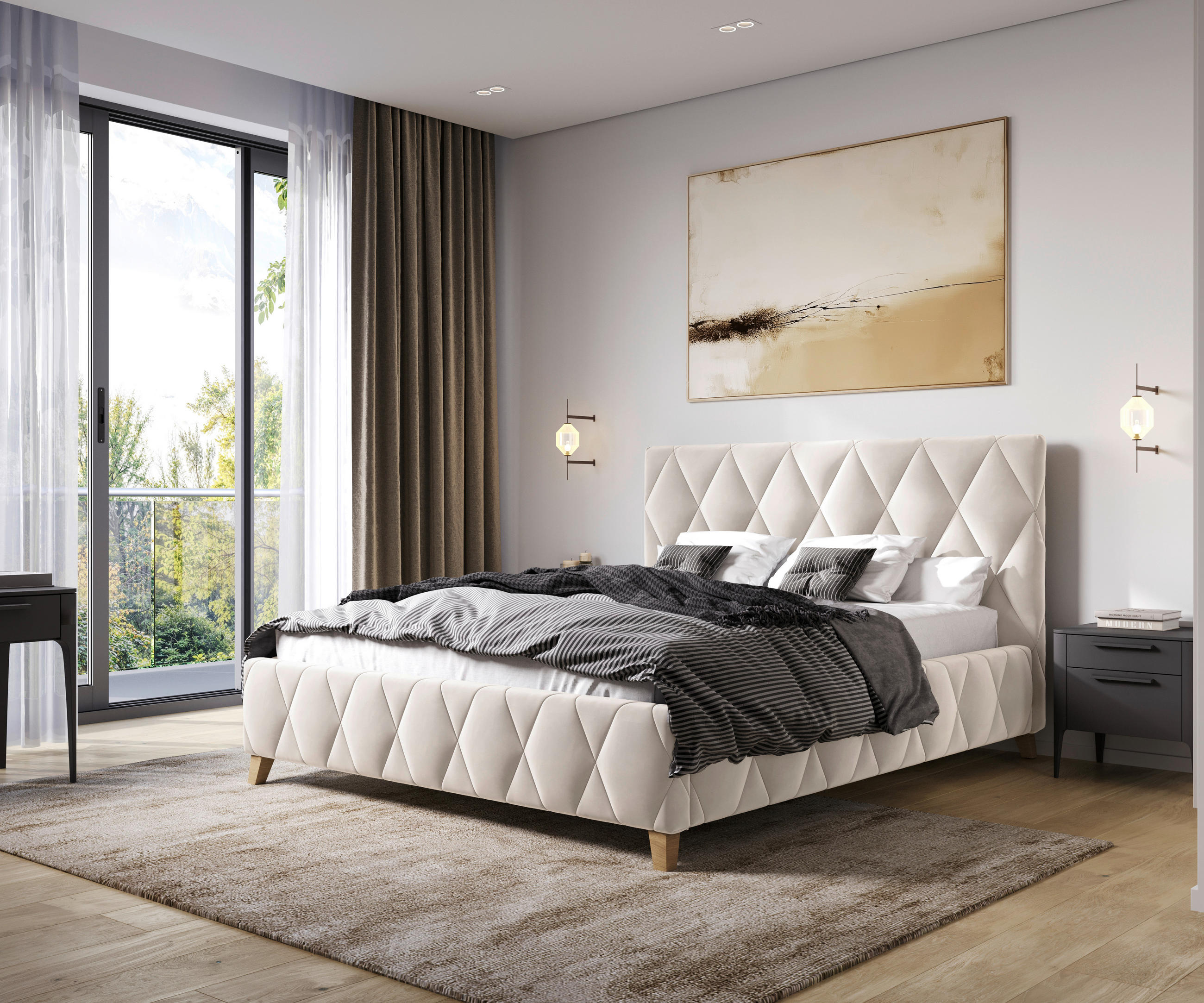 TAPECIRANI KREVET   180/200 cm   cappuccino  - cappuccino, Moderno, drvni materijal/metal (180/200cm) - MID.YOU