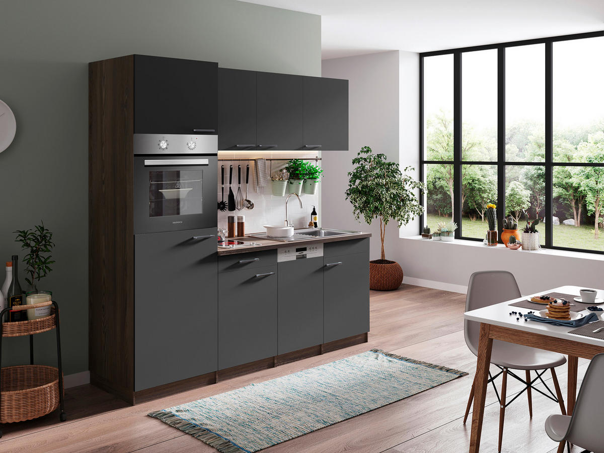 KÜCHENBLOCK 205 cm   in Grau  - Eichefarben/Alufarben, Basics, Holzwerkstoff/Kunststoff (205cm) - Respekta