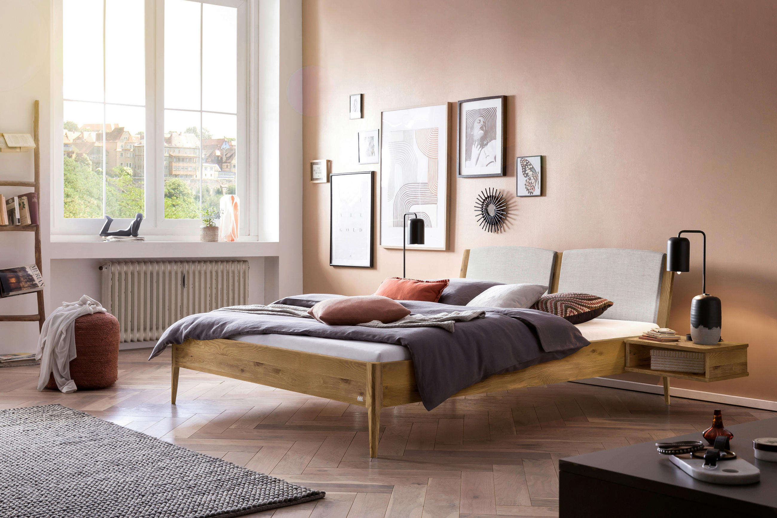 BETT 140/200 cm  in Hellgrau, Wildeiche   - Wildeiche/Hellgrau, Konventionell, Holz/Textil (140/200cm) - Hasena