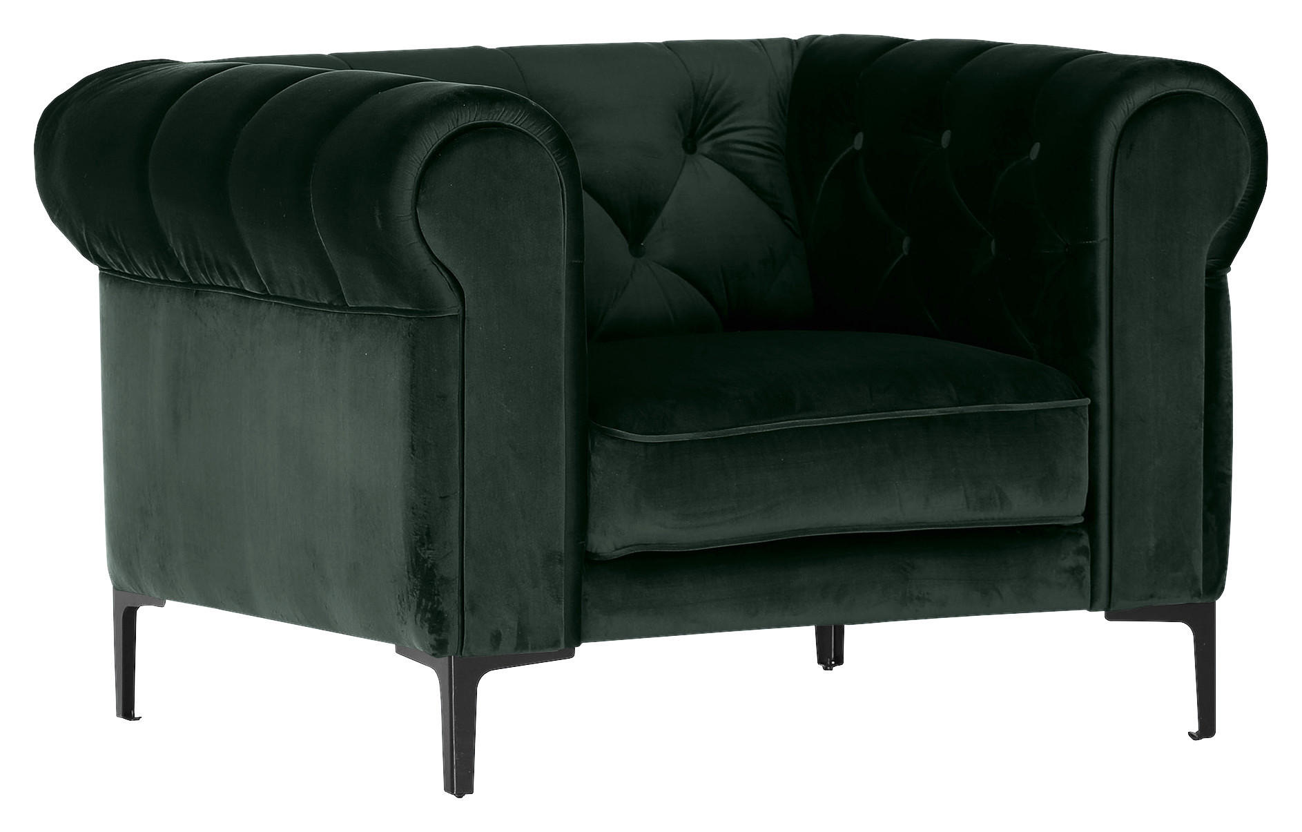 CHESTERFIELD-SESSEL Samt Dunkelgrün - Dunkelgrün/Schwarz, Trend, Textil/Metall (105/75/90cm) - Carryhome