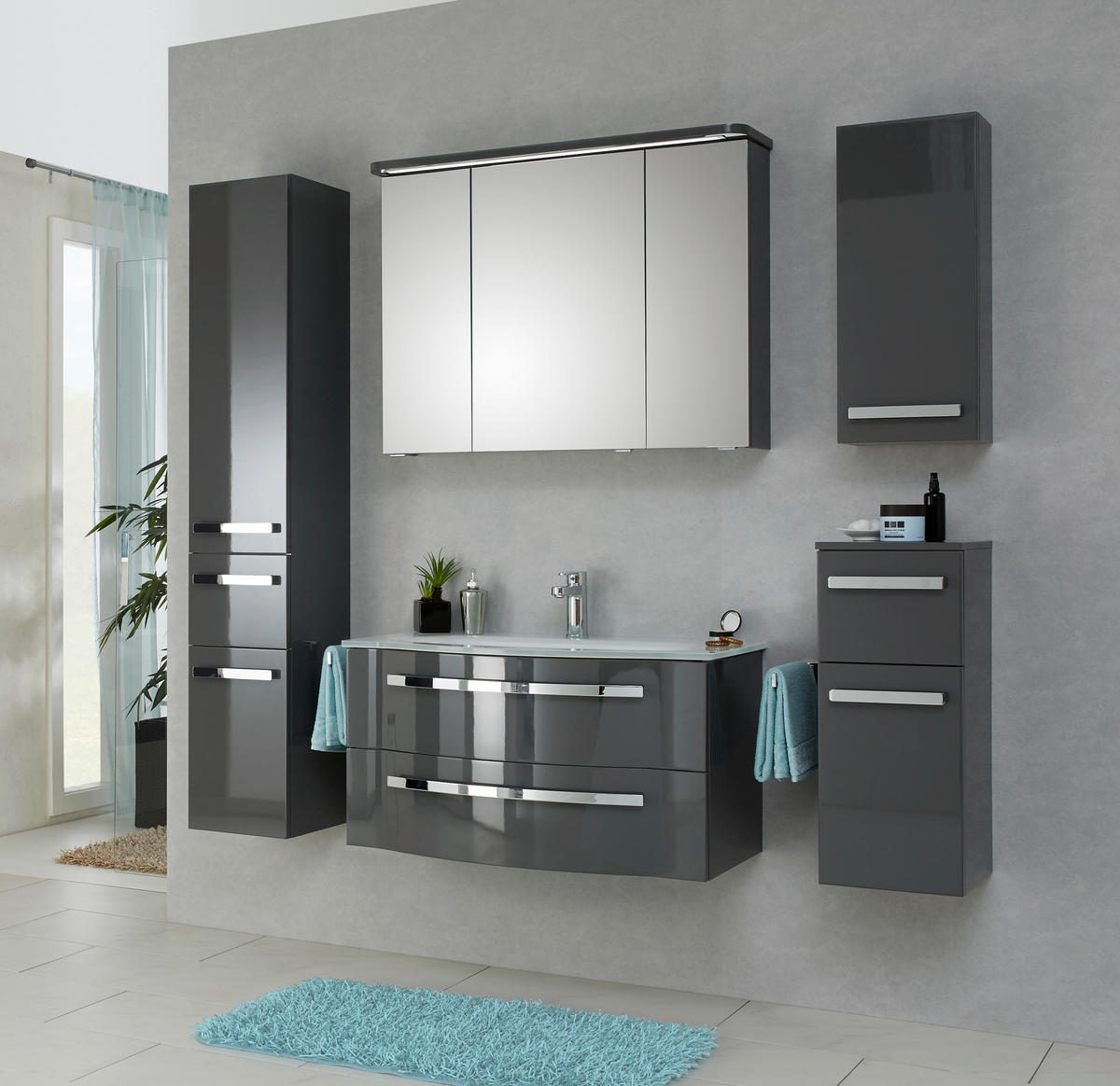 HOCHSCHRANK 30/168/33 cm  - Chromfarben/Grau Hochglanz, KONVENTIONELL, Glas/Holzwerkstoff (30/168/33cm) - Sadena