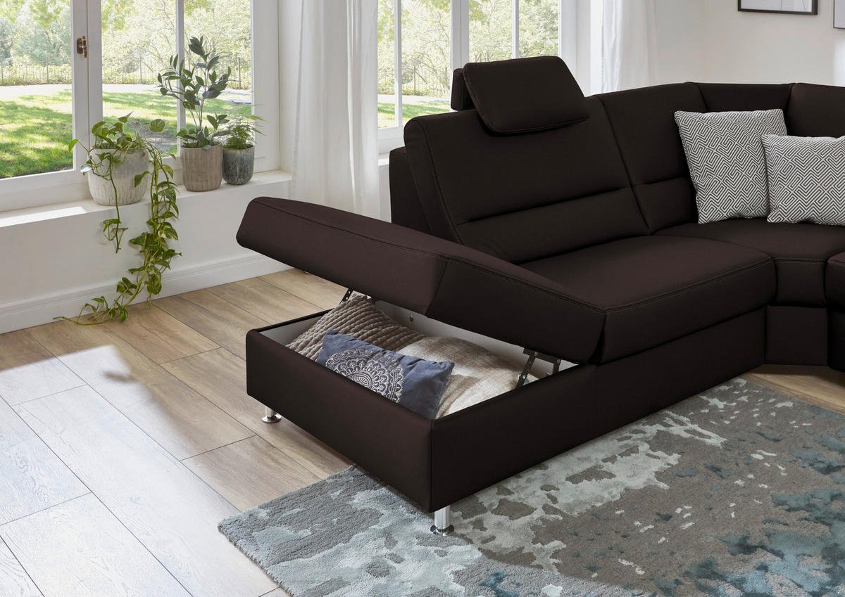 ECKSOFA in Echtleder Dunkelbraun  - Dunkelbraun/Beige, Design, Leder/Metall (249/288cm) - Beldomo Premium