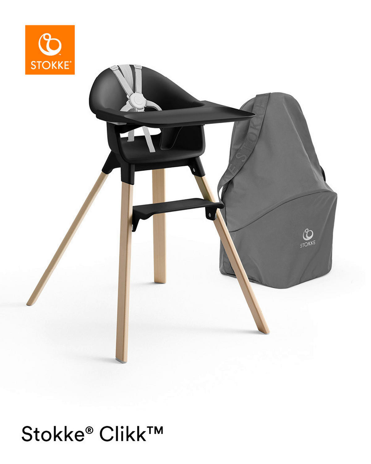STOLČEK ZA HRANJENJE  Clikk  56/82,5/69 cm         naravne barve, črna  - črna/naravne barve, Design, umetna masa/les (56/82,5/69cm) - Stokke