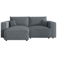 ECKSOFA Grau Cord Zierkissen, Rückenkissen, Schlaffunktion, Rücken echt  - Schwarz/Grau, MODERN, Kunststoff/Textil (153/250cm) - Xora