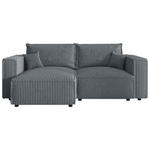 ECKSOFA Grau Cord Zierkissen, Rückenkissen, Schlaffunktion, Rücken echt  - Schwarz/Grau, MODERN, Kunststoff/Textil (153/250cm) - Xora