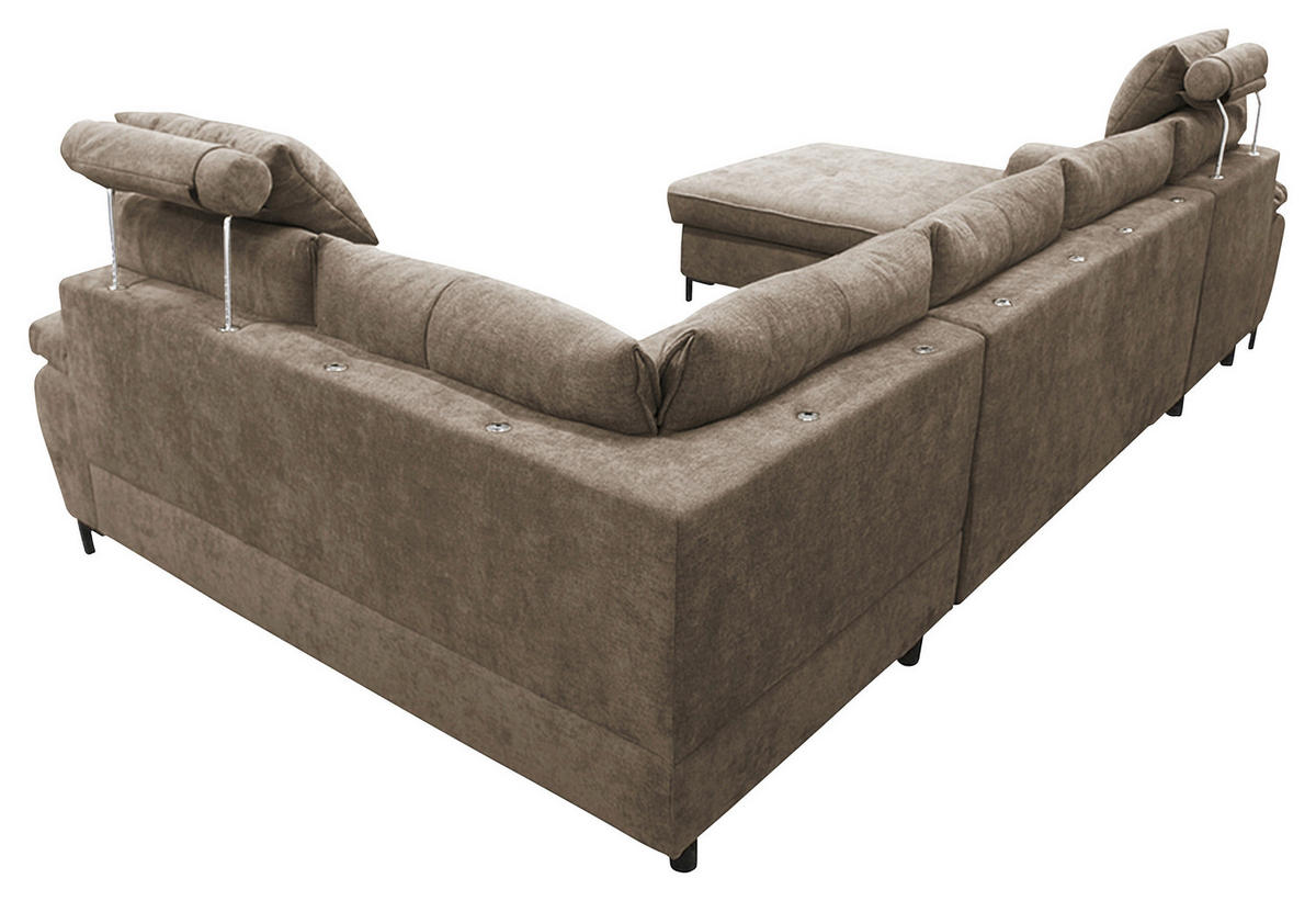 WOHNLANDSCHAFT SOLEI U in Chenille Taupe  - Taupe/Schwarz, Design, Kunststoff/Textil (188/334/184cm) - MID.YOU