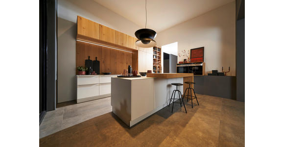 EINBAUKÜCHE - Eichefarben/Weiß, Design, Glas/Holzwerkstoff - Dieter Knoll