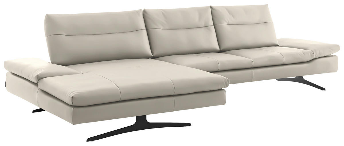 ECKSOFA  in Echtleder Ecru  158/342 cm  - Ecru/Schwarz, MODERN, Leder/Metall (158/342cm) - Chilliano