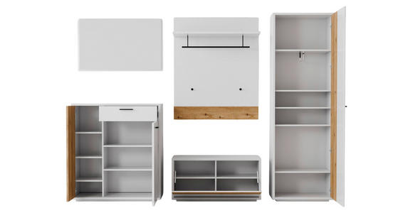 GARDEROBE 5-teilig  in 284/201/37 cm  - Eichefarben/Weiß, Design, Glas/Holzwerkstoff (284/201/37cm) - Xora