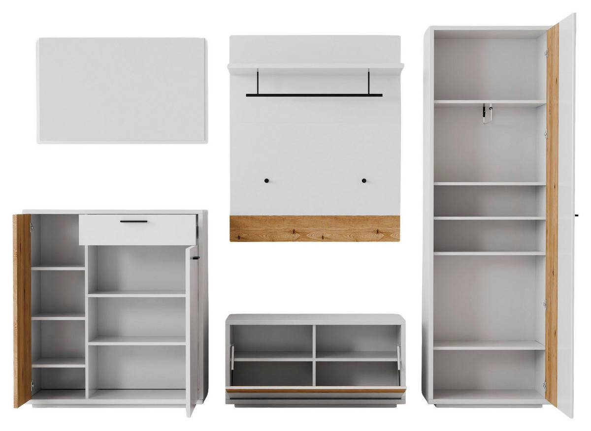 GARDEROBE 5-teilig  in 284/201/37 cm  - Eichefarben/Weiß, Design, Glas/Holzwerkstoff (284/201/37cm) - Xora