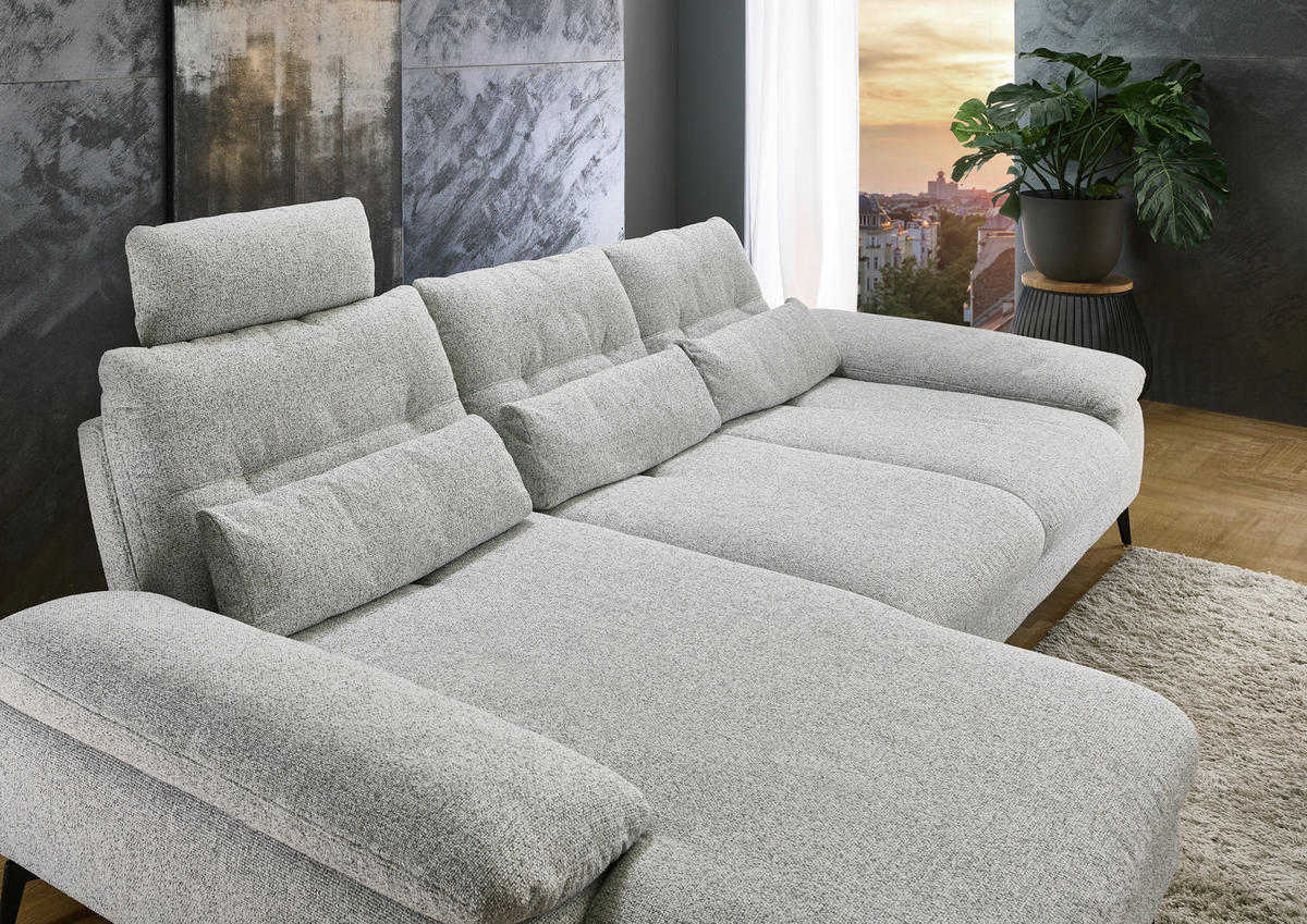 ECKSOFA Hellgrau Flachgewebe  - Hellgrau/Schwarz, Design, Textil/Metall (168/303cm) - Valdera