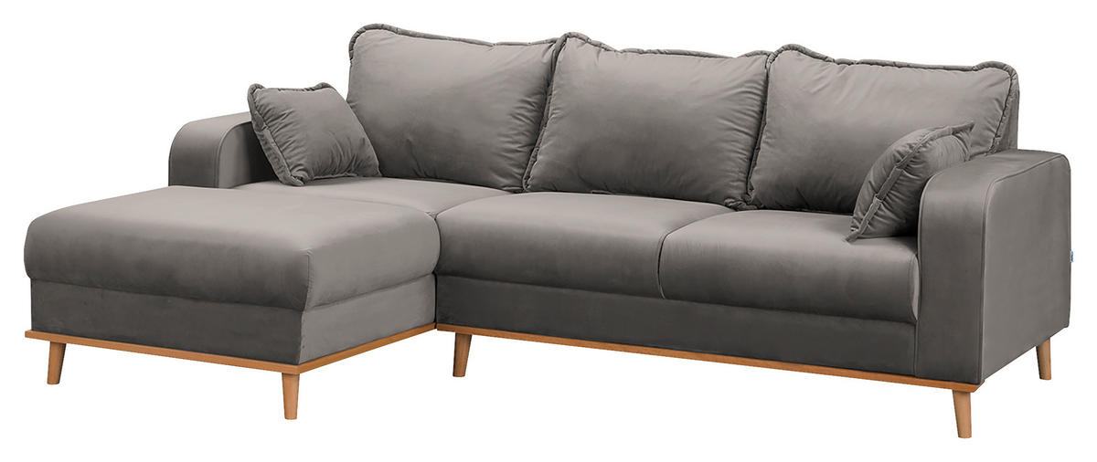 ECKSOFA Mikrofaser Grau  - Wengefarben/Grau, Design, Holz/Textil (150/230cm) - Livetastic