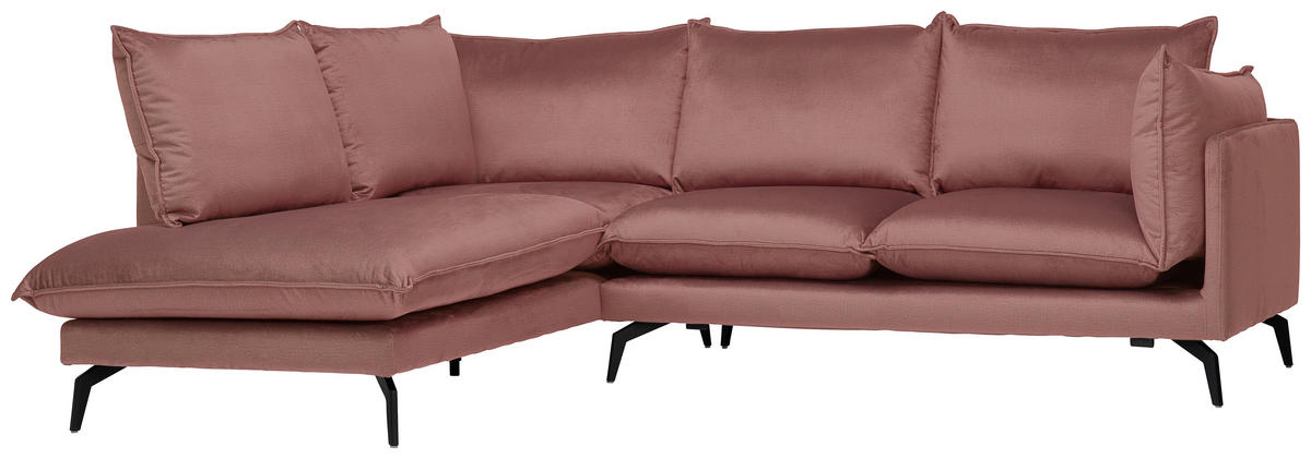 ECKSOFA in Samt Altrosa  - Schwarz/Altrosa, Design, Textil/Metall (200/241cm) - Carryhome