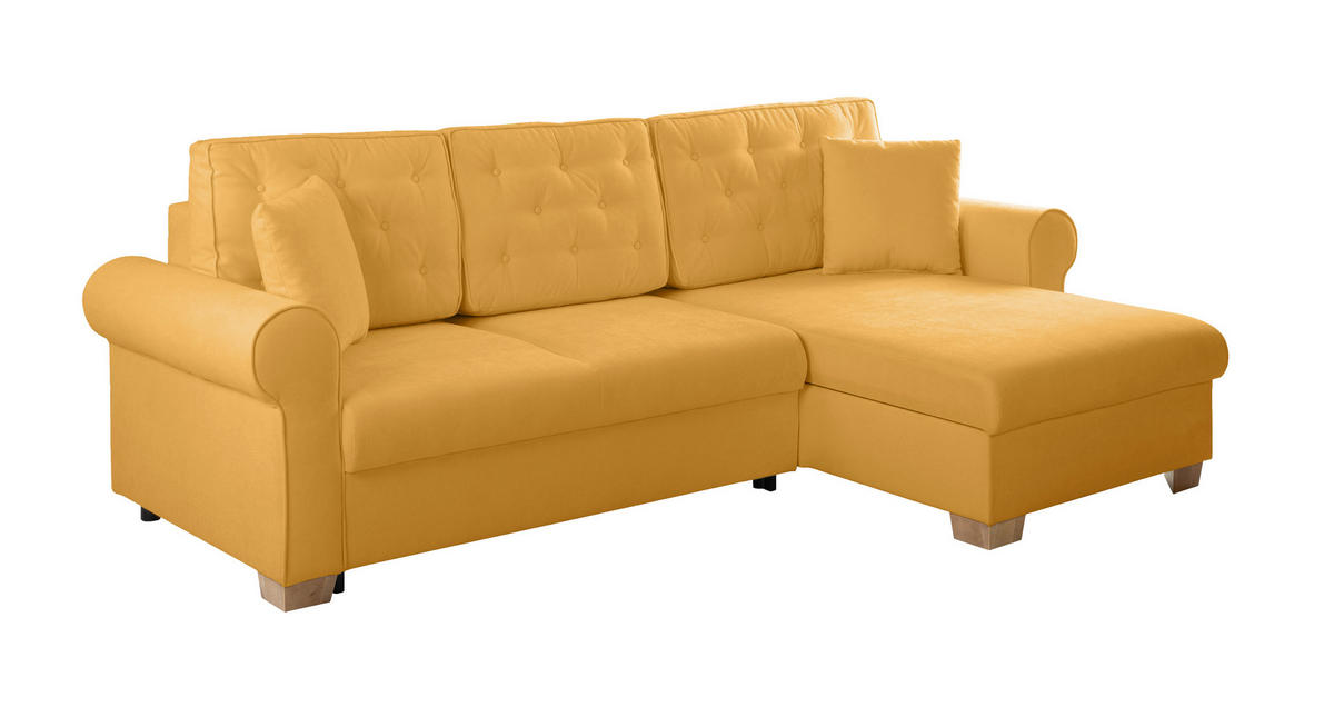 ECKSOFA in Gelb  - Gelb/Buchefarben, Design, Holz/Textil (266/161cm) - MID.YOU