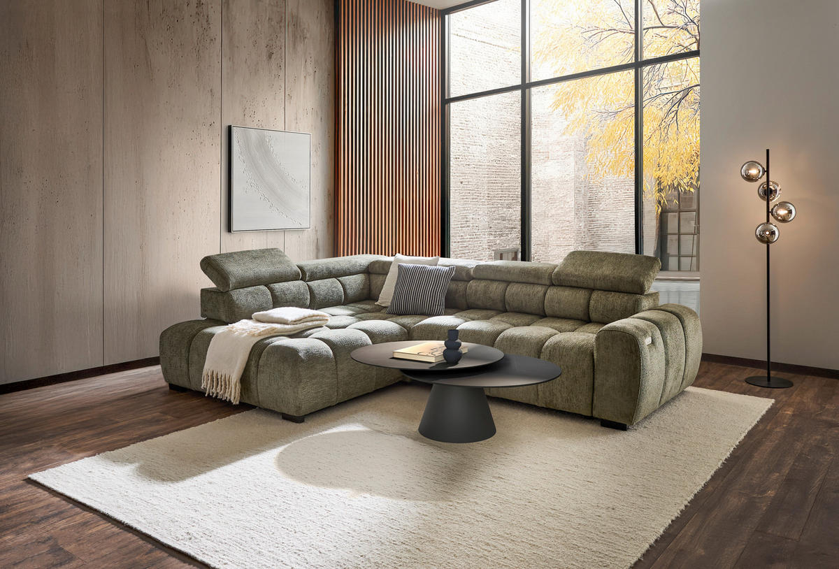 HÖRNSOFFA i vävt tyg olivgrön  - olivgrön/svart, Modern, textil/plast (205/297cm) - Livetastic