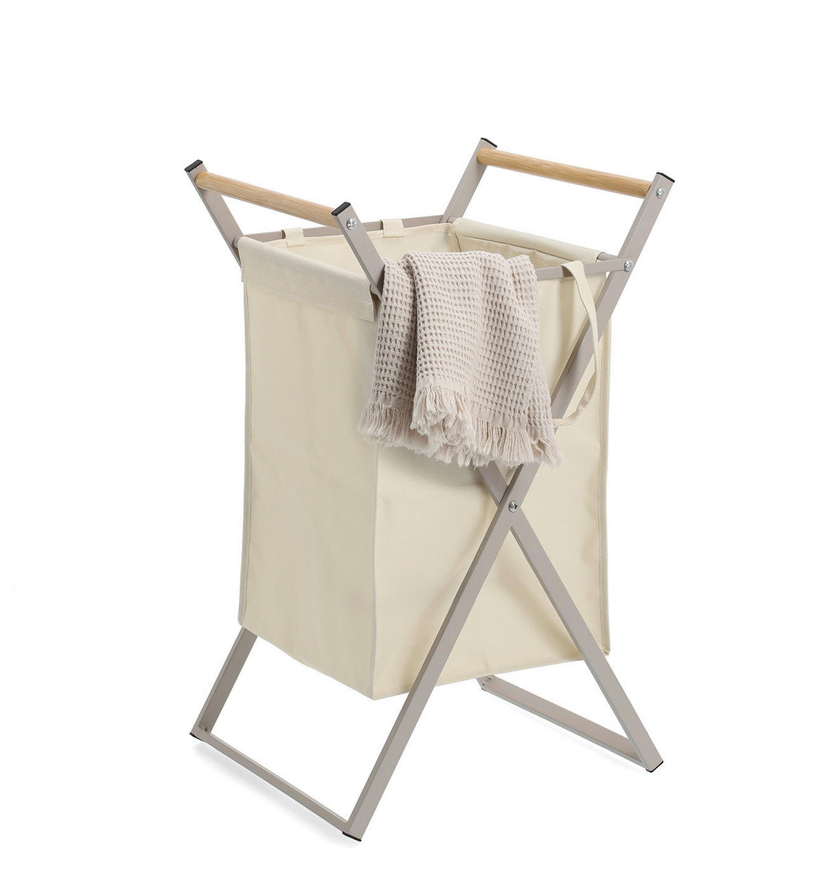 WÄSCHESAMMLER - Greige/Grau, Basics, Holz/Textil (36,5/40/67cm) - Zeller Present