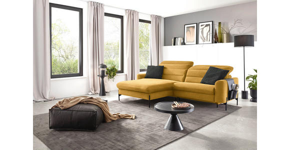ECKSOFA in Flachgewebe Currygelb 191/252 cm - Currygelb/Schwarz, Design, Textil/Metall (191/252cm) - Dieter Knoll