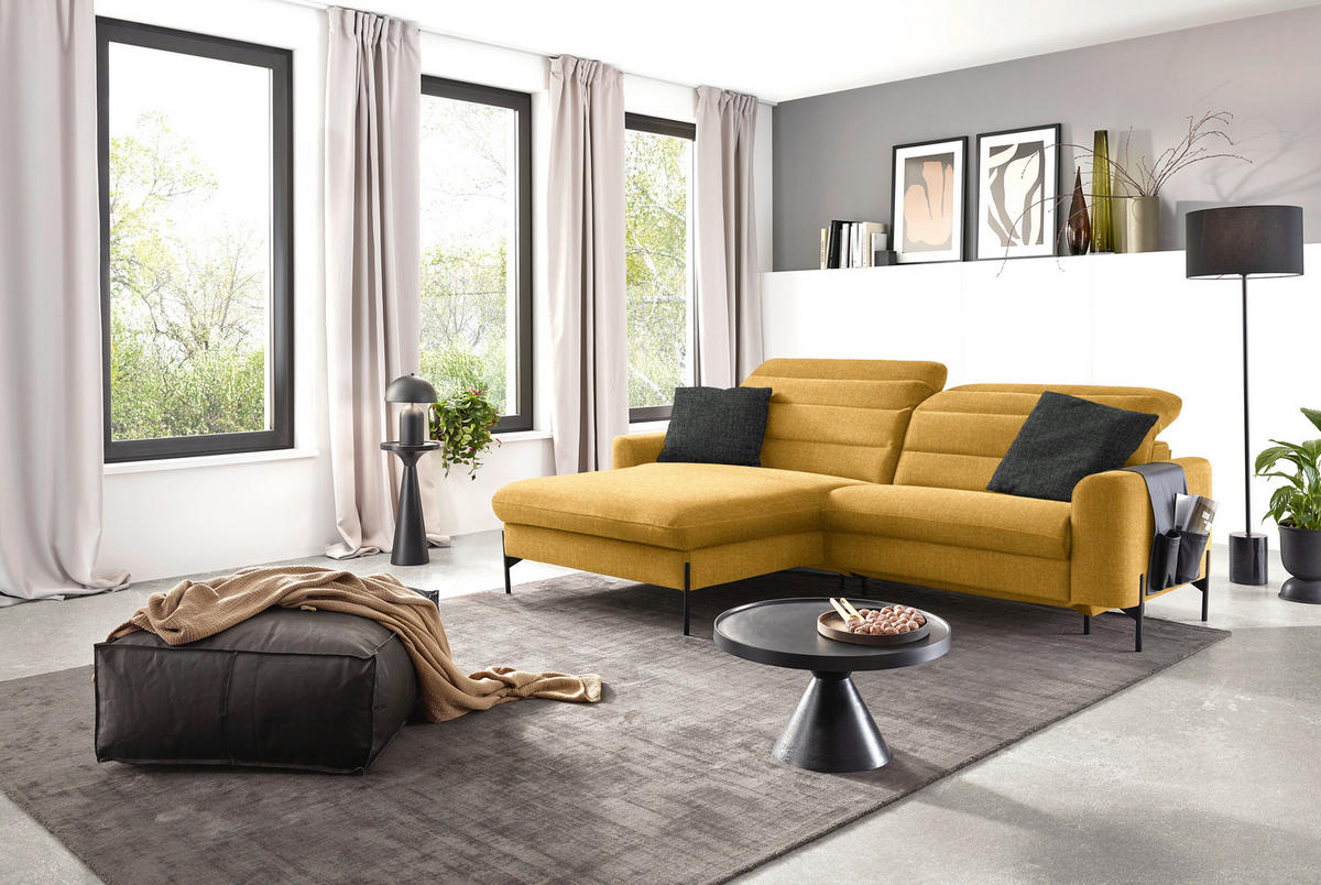 ECKSOFA in Flachgewebe Currygelb  - Currygelb/Schwarz, Design, Textil/Metall (191/252cm) - Dieter Knoll