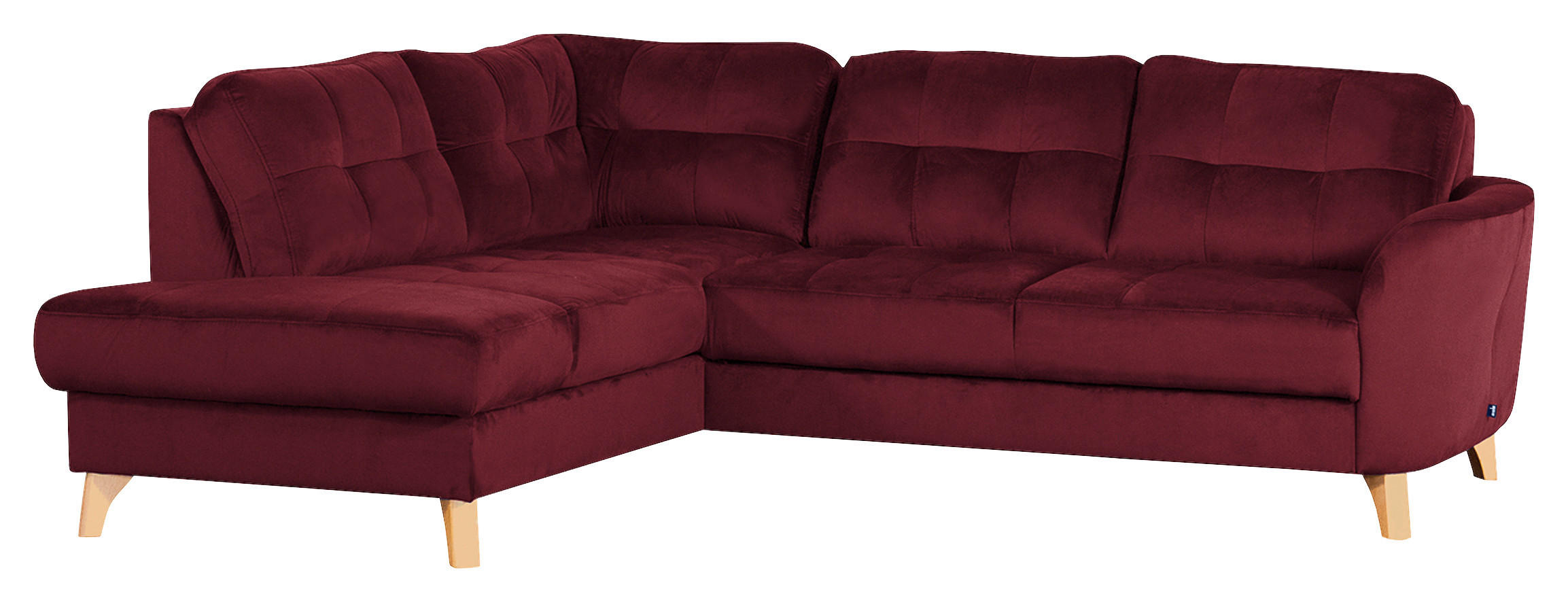 ECKSOFA Rot Samt  - Buchefarben/Rot, Design, Holz/Textil (190/236cm) - Livetastic