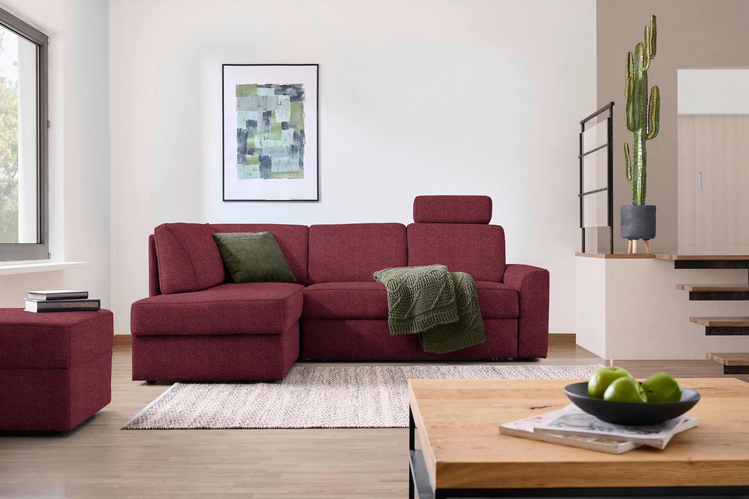 ECKSOFA in Webstoff Rot  - Rot/Schwarz, Konventionell, Kunststoff/Textil (165/224cm) - Xora