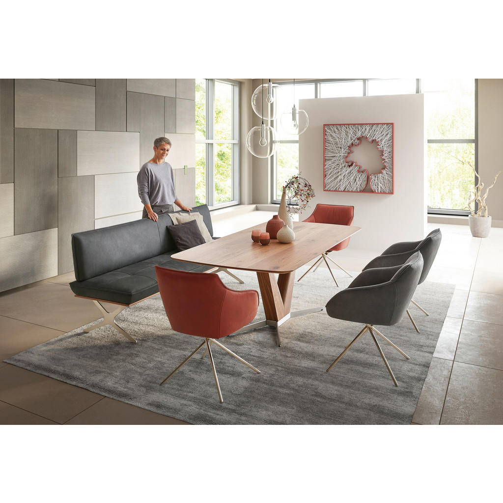 Thumbnail - Koinor Sitzbank, Schwarz, Edelstahl, Holz, Metall, Leder, Echtleder, Büffelleder, Nussbaum, furniert, 3-Sitzer, 214x88x6...