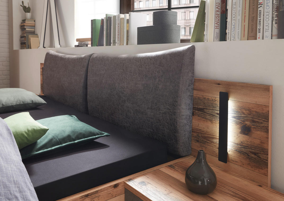 POSTEL S NOČNÍMI STOLKY, 180/200 cm, antracitová, barvy smrku - barvy smrku/antracitová, Design, kompozitní dřevo/textil (180/200cm) - Livetastic