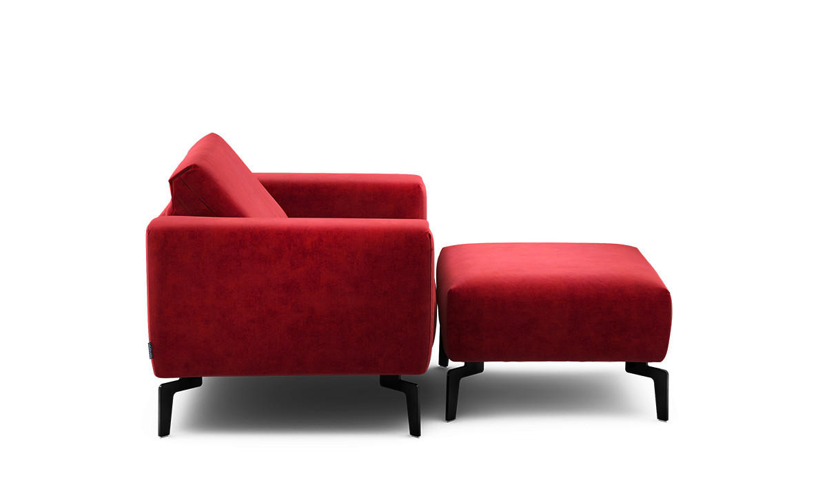 Sessel inkl. Hocker Samt    - Rot/Schwarz, Design, Textil/Metall (110/85/86-94cm) - SENSOO