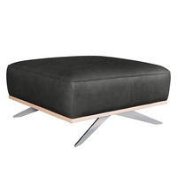 HOCKER Echtleder Schwarz  - Chromfarben/Schwarz, Design, Leder/Metall (95/46/80cm) - Livetastic