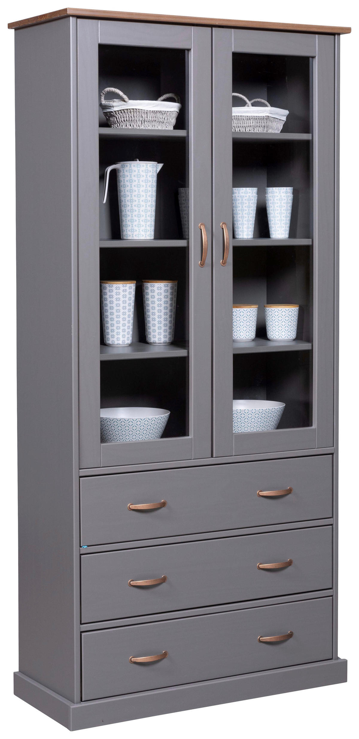 VITRINE  in massiv Kiefer Braun, Grau  - Braun/Grau, KONVENTIONELL, Holz (90/190/38,4cm) - MID.YOU