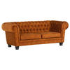 CHESTERFIELD-SOFA  in Flachgewebe Cognac  - Cognac/Schwarz, KONVENTIONELL, Textil (203/79/93cm) - Livetastic